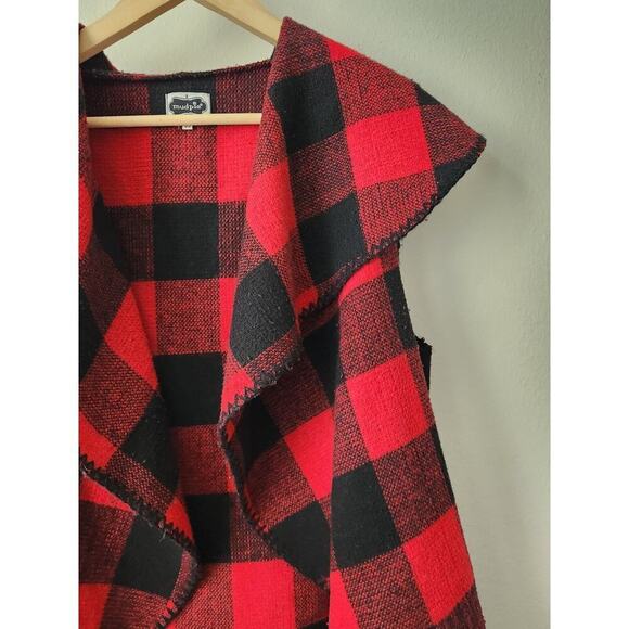 Mud Pie red black buffalo plaid cape OS sleeveless blanket vest - Picture 2 of 8